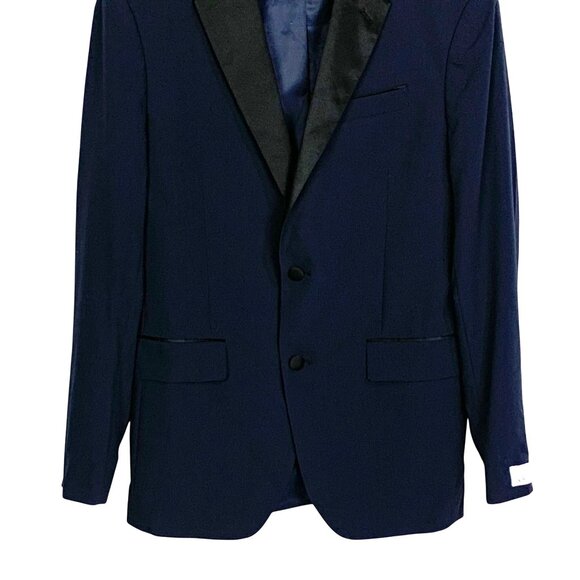 Mens Navy Blue Trim Fit Tuxedo Jacket Black Satin Shawl Lapel 40R Nordstrom Rack - Picture 5 of 13